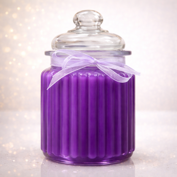 Looduslik lilla küünal klaaspurgis.png