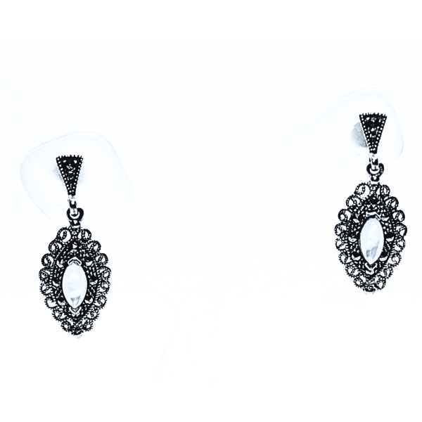 Pärl + Markassiit kõrvarõngad Hõbe 925.png