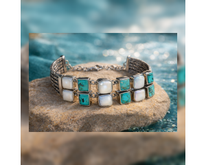 Türkiis & Pärl käekett; hõbe 925; 41,5g