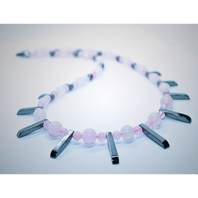 Roosa Kvarts / Hematiit kaelakee 60cm